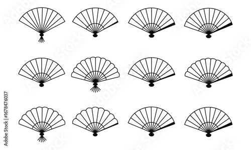 WebCharming assortment of hand fan icons in a clean, modern style for adding a touch of Japanese elegance to your projects, ideal for branding, invitations, and graphic designs with cultural flair