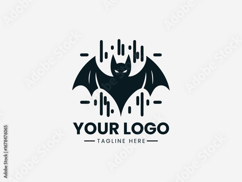 Bat in flight with ultrasonic waves and scientific elements in echolocation vector logo