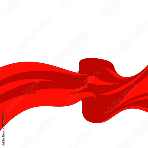 Abstract Red Ribbon Wave Design on White Background Decoration Fabric Flowing Waving Elegant Symbol Graphic Art Silk Cutout