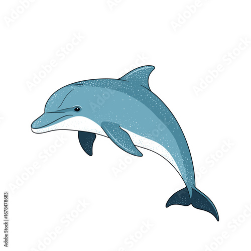 A beautiful blue dolphin leaping playfully through clear sparkling ocean waters on a bright sunny day creating a joyful and refreshing aquatic scene