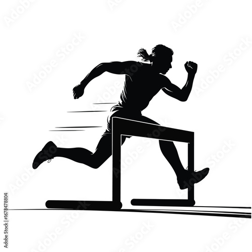 Hurdle Race Silhouette Vector Illustration Black Design for Sport Competition and Athletic Event on White Background