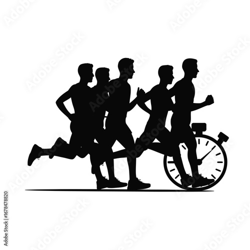 Stopwatch Race Team Silhouette Vector Illustration Black Design for Sport Competition and Athletic Event on White Background