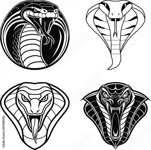 Cobra Snake Icons, Aggressive Hooded Vectors in Graphic Styles