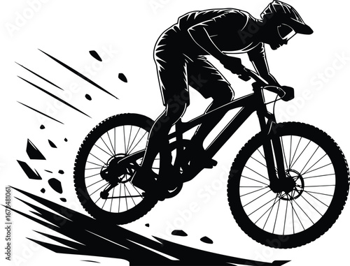 Dynamic Mountain Biking Silhouette Illustration A Black Vector Image of an Off Road Cyclist Conquering Trails on Transparent