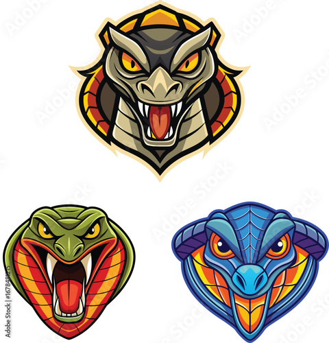 Cobra Snake Icons, Aggressive Hooded Vectors in Graphic Styles