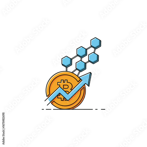 Blockchain vector diagram for crypto btc profit growth strategy. Mobile management for transfer, sharing, collaboration, and connectivity planning