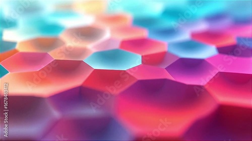 Modern dynamic honeycomb background with vibrant coral, blue, and pink colors shifting and blending in a mesmerizing abstract motionai generated, 3d animation 4k video clip