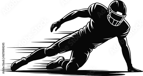 Powerful Football Player Silhouette Illustration Black Vector Art Showcasing Strength and Agility in a Dynamic Action Pose