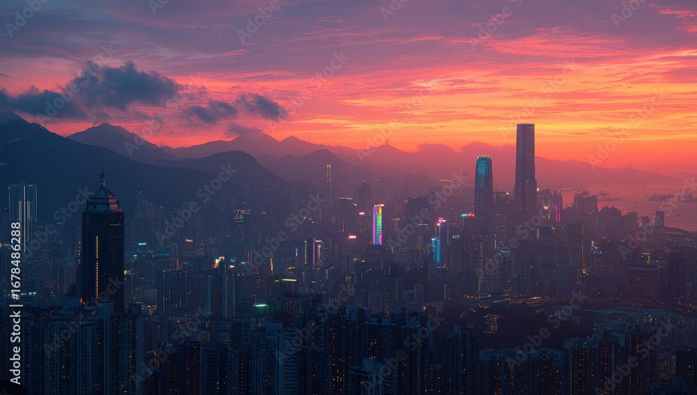 Naklejka premium City skyline at sunrise (1)