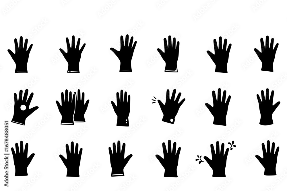 Fototapeta premium Set Of Gloves Icons Isolated Silhouette Solid Icon With Glove, Latex, Medical, Hand, Safety, Isolated, Protection Infographic Simple Vector Illustration Logo