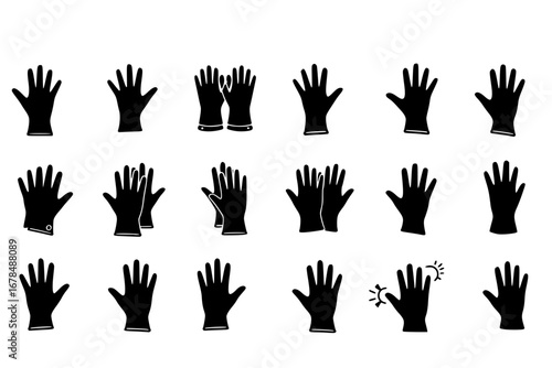 Set Of Gloves Icons Isolated Silhouette Solid Icon With Glove, Latex, Medical, Hand, Safety, Isolated, Protection Infographic Simple Vector Illustration Logo