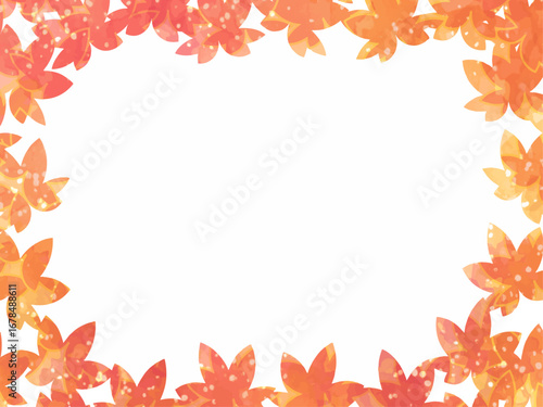 秋の紅葉のイメージの背景素材。水彩風テクスチャー。紅葉の葉っぱのシルエット。セピア調の落ち着いた色調。ふんわりした光の輝き。広いコピースペース。