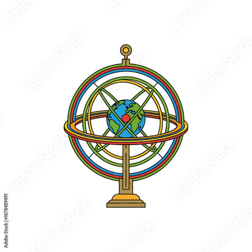 armillary sphere with earth globe orbiting representation of the world study of astronomy science learning and knowledge