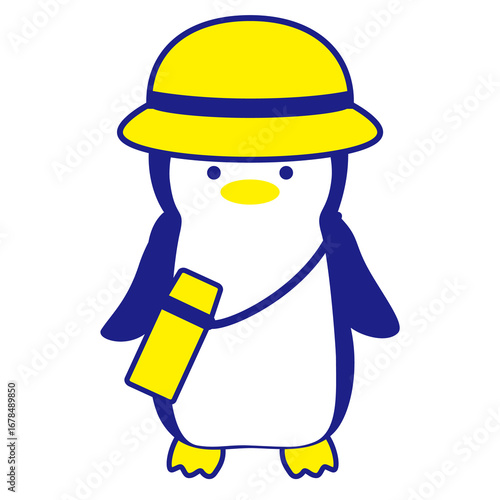 penguin with yelllow hat and water bottle