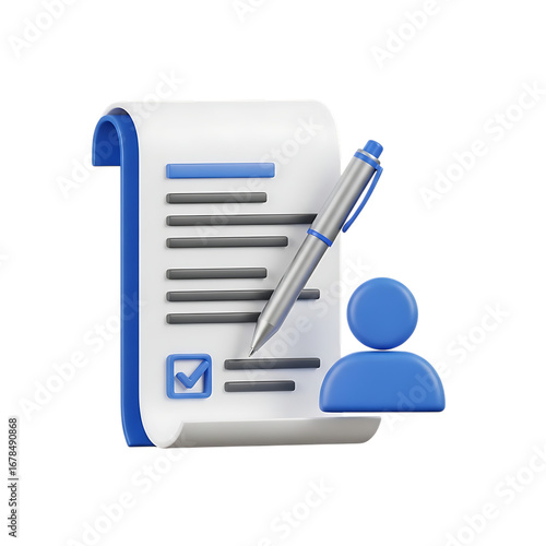 3d icon of 3d rendering of a form with a pen isolated on transparent background, representing document signing, contract agreement, and application process in a modern style