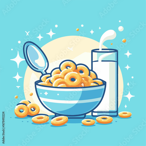 illustration of cereal and a glass of milk 