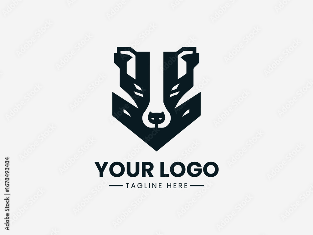 Obraz premium Minimalist modern bear head with geometric shapes and clean lines vector logo