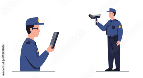 Security personnel with surveillance equipment in uniform