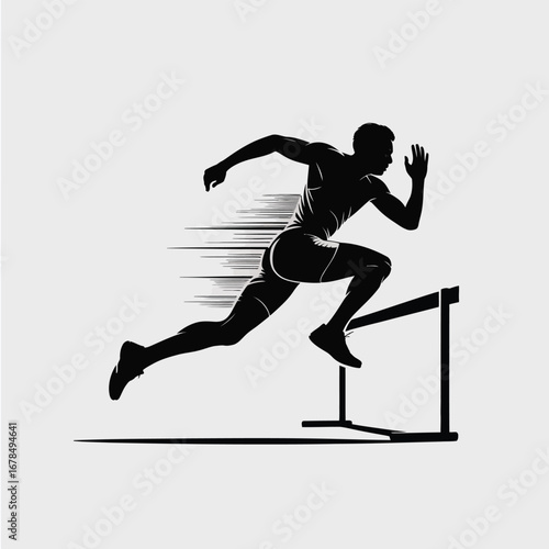 Hurdler Silhouette Illustration Vector Art Depicting Action on the Track in Black and White for Sports and Athletics