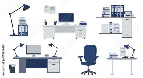 Minimalist office workspace setup with desk accessories and modern furniture