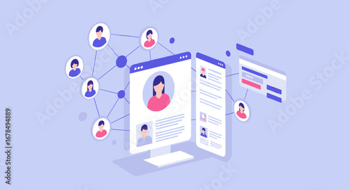 Collaborative digital networking concept with user profiles and online interaction elements