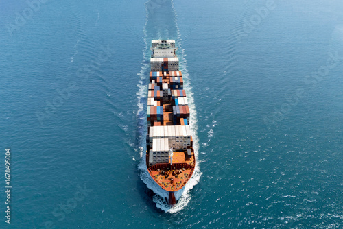 Photography Giant container ship heavy ship goes on water with a lot of cargo in the sea str