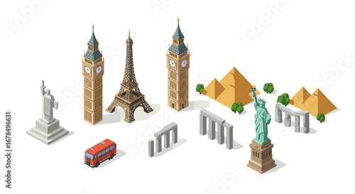 Iconic landmarks: isometric world wonders and famous structures