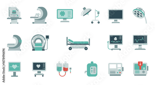 Medical equipment icons: flat style for modern healthcare systems