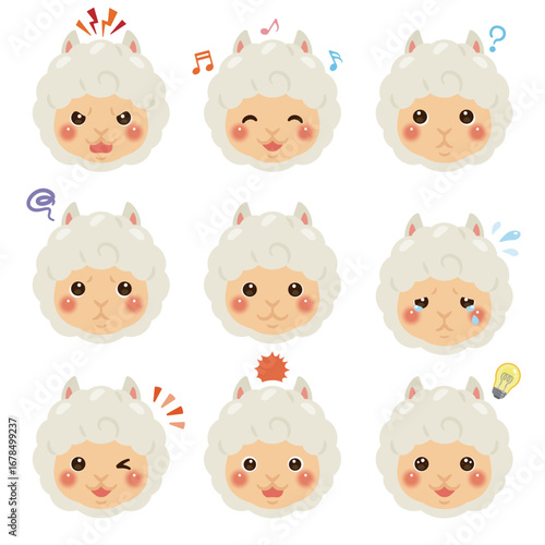 アルパカのイラストセット　顔表情のみ