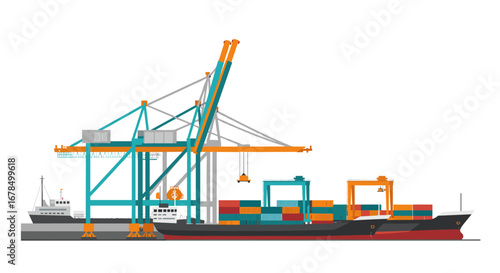 Cargo ship and crane in port terminal for efficient maritime logistics