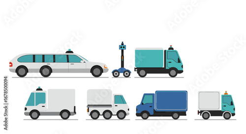 Autonomous vehicles in flat design showcasing modern technology and versatile transport