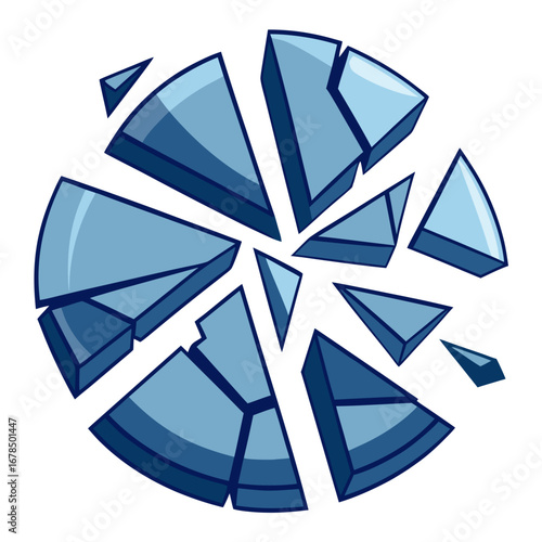 A shattered or broken circular object rendered in blue tones.