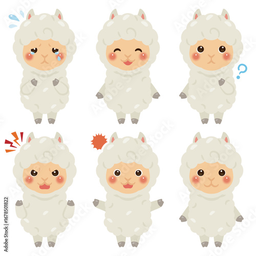 アルパカのキャラクターイラスト　表情セット