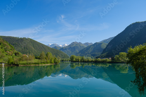 Soča river at Modrej and Most na Soči in Slovenia