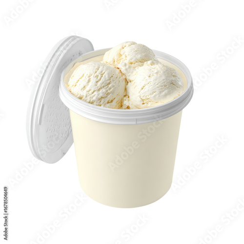 Ice cream tub with lid on transparent background