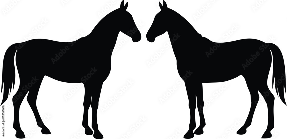 Fototapeta premium Silhouette of Two Horses Facing Each Other , Animal Symbol and Decorative Design