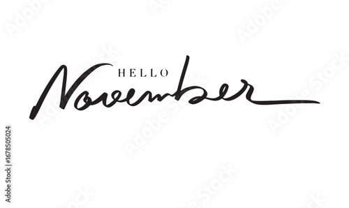 hello November text font calligraphy hand written lettering script black color object icon hello november month fall season autumn thanksgiving banner poster template hello november holiday pumpkin 