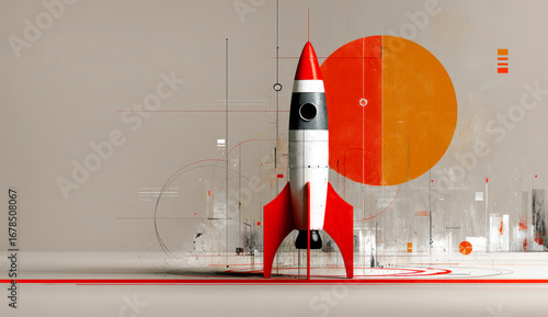 Fototapeta Naklejka Na Ścianę i Meble -  Illustration Rocket ship on a plain background with copy space for text, Business startup, ready to Start, New Project, Mission success, New explorer
