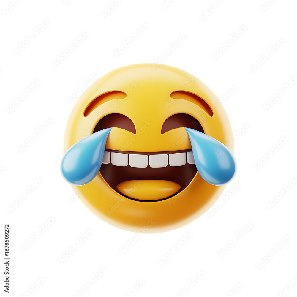 Fototapeta premium Joyful emoji laughing with tears of joy on black background