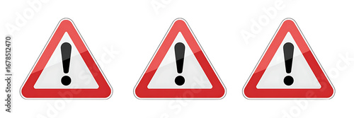 Three warning signs with exclamation marks on black background