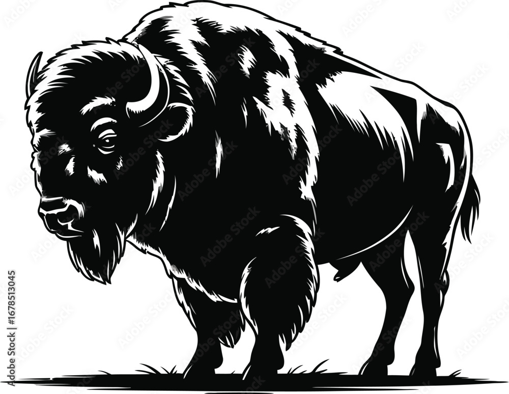 Obraz premium Powerful bison standing in silhouette against a white background