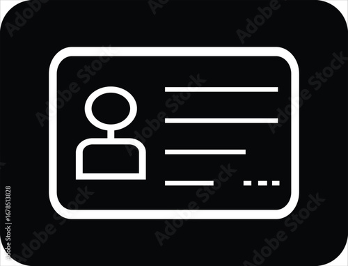 A professional icon representing an ID card or user profile, suitable for websites, apps, and digital platforms requiring user identification, verification, or personal data.