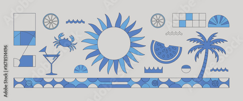 Hand Drawn Summer Illustration Set - Italian Vacation, Ocean & Travel in Minimalist Line Art Style