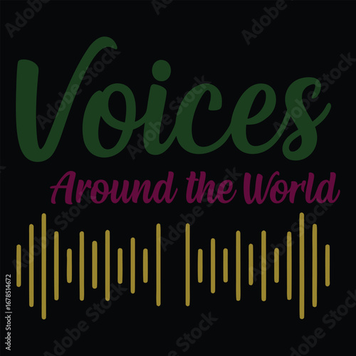 Diverse voices around the world represented by sound waves and typography