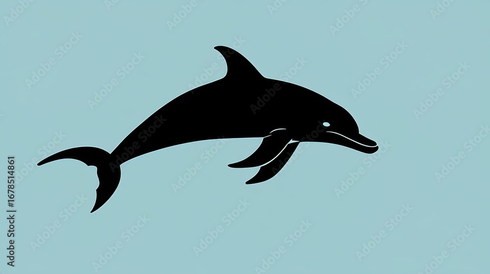Fototapeta premium Minimal dolphin outline in bold black against blue background graphic design oceanic theme abstract art