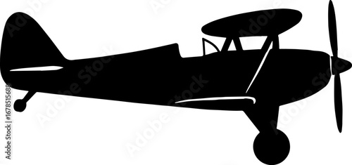 Silhouette of Airplane with Open Cockpit - Retro Aviation Design With White Background 