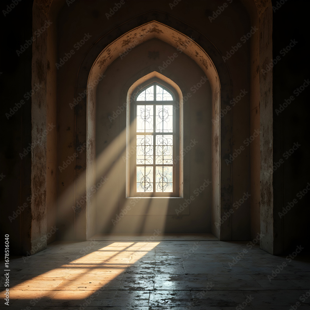 Obraz premium Moon light shine through the window into Islamic mosque interior