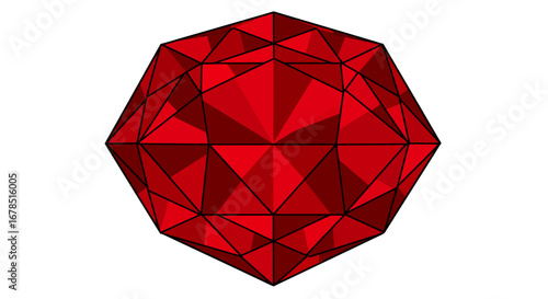An intricately designed, faceted red diamond vector illustration on a clean white background, perfect for jewelry design, digital artwork, or luxury branding materials.