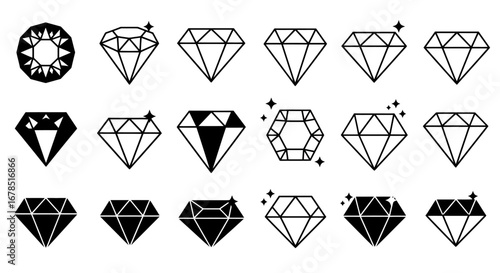 High-quality vector PNG illustrations of diamonds in various shapes and styles, perfect for logos, jewelry designs, or any project needing a sparkling touch.