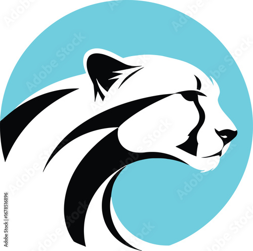 Stylized white panther head logo on teal circle